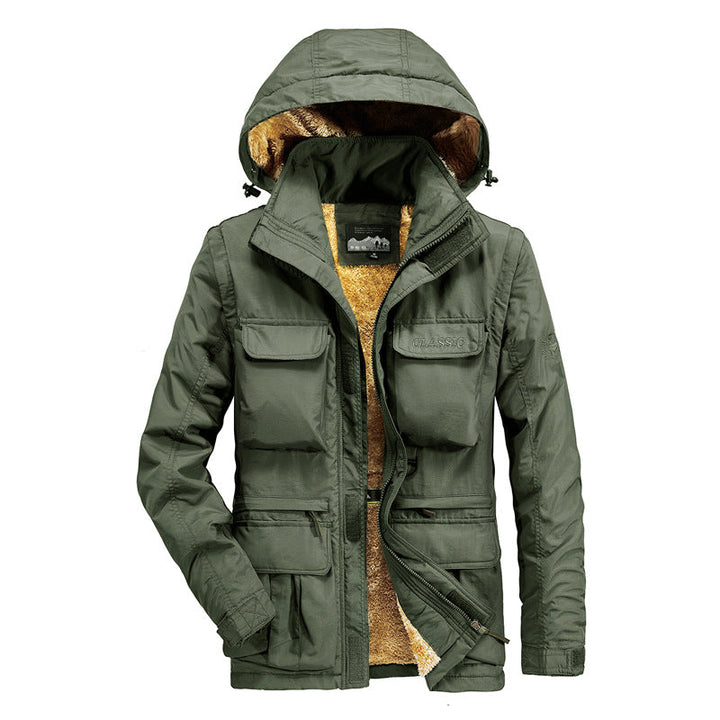 Herr Utility Parka med Warming Fleecefoder, Multifunction Fickor, och Justerbar Huva