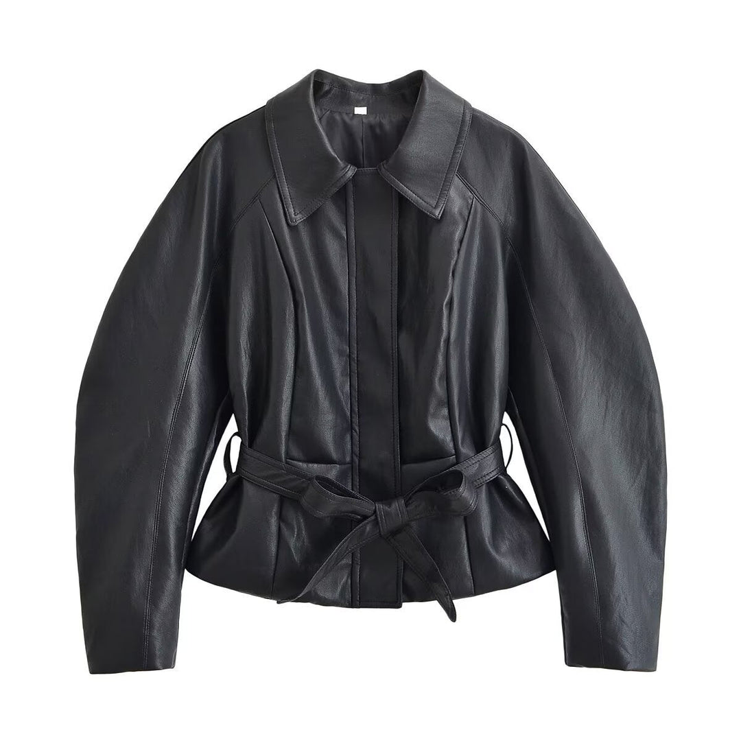 Dam Tailored Jacka i Läderlook med Tie Belt och Dropped Shoulders