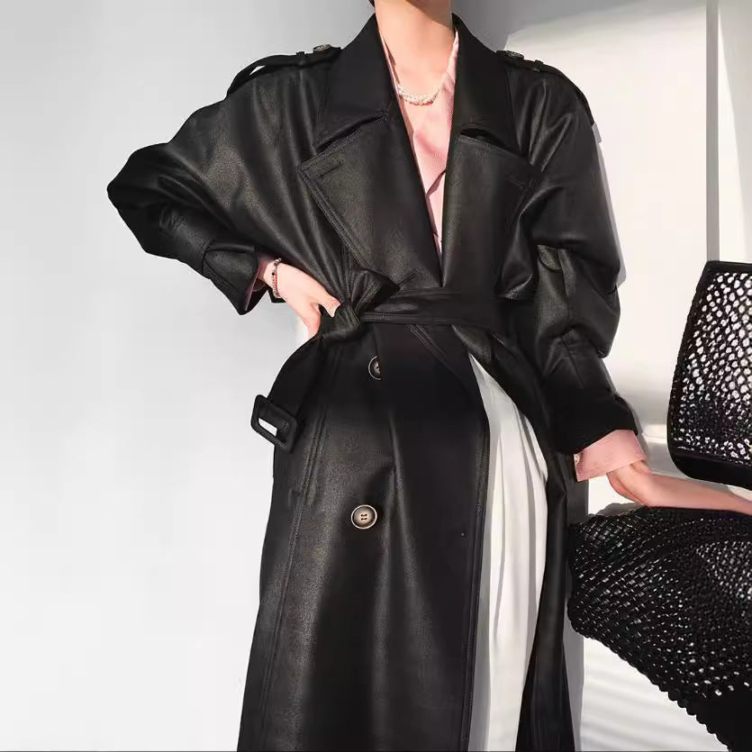 Dam modern konstläder trenchcoat