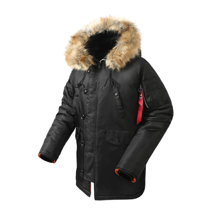 Herr Longer Termisk Insulated Parka med Faux Fur Huva och Utility Fickor
