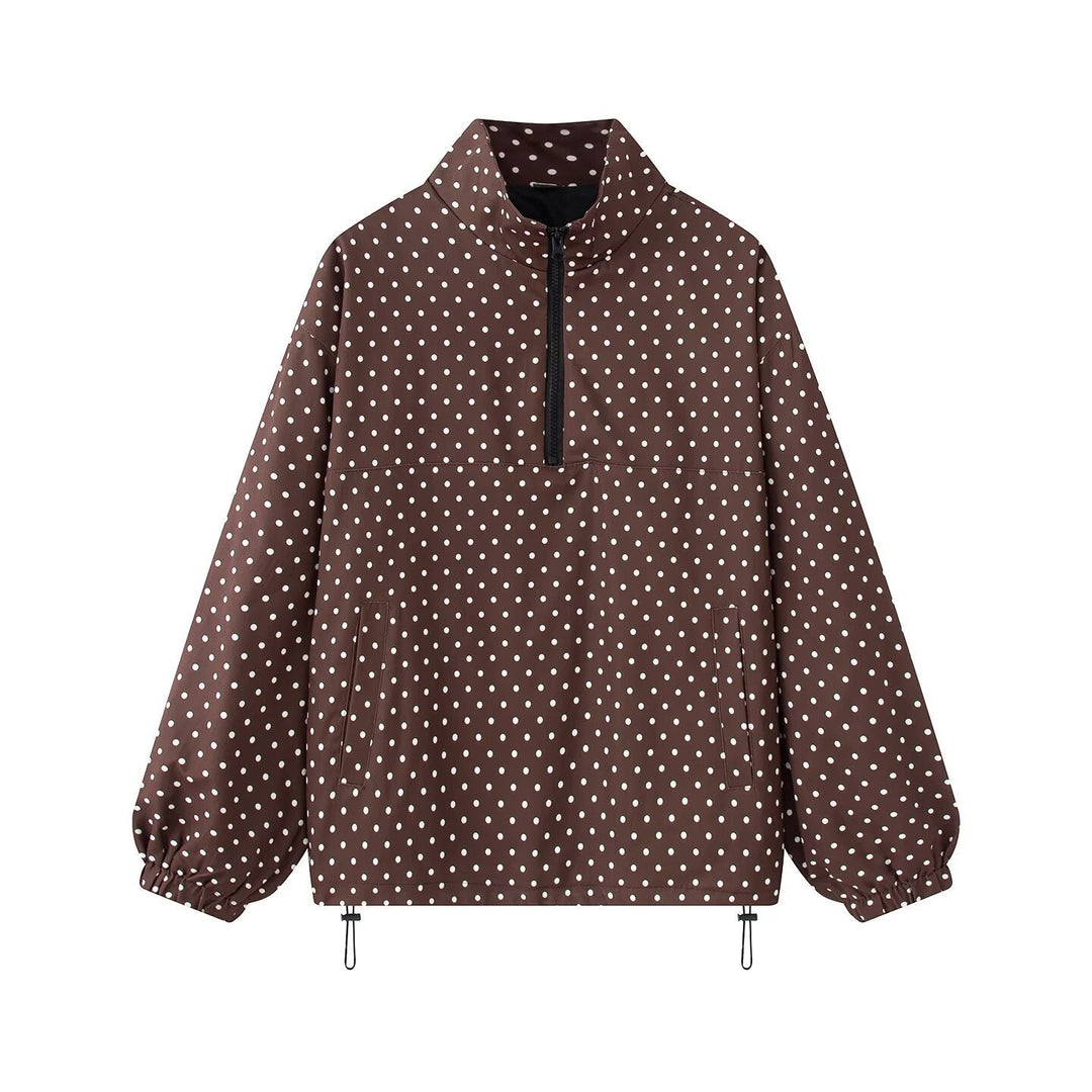 Dam Prickig Prick Lätt Anorak med Half Dragkedja, Kangaroo Ficka och Drawstring