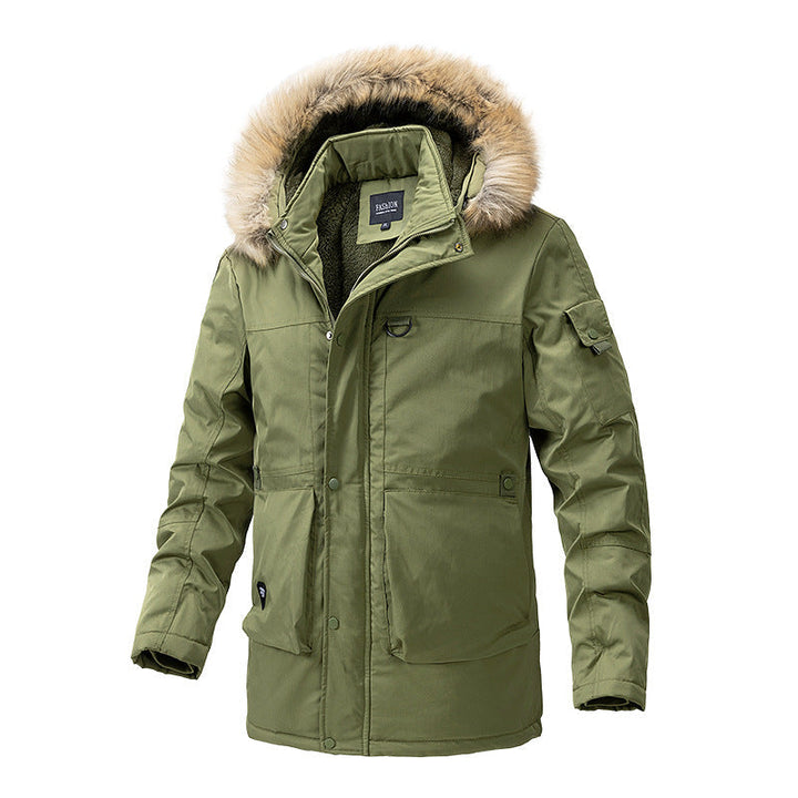 Herr Canvas Parkas med Sherpa Foder, Extended Skärning och Funktion Arm Ficka
