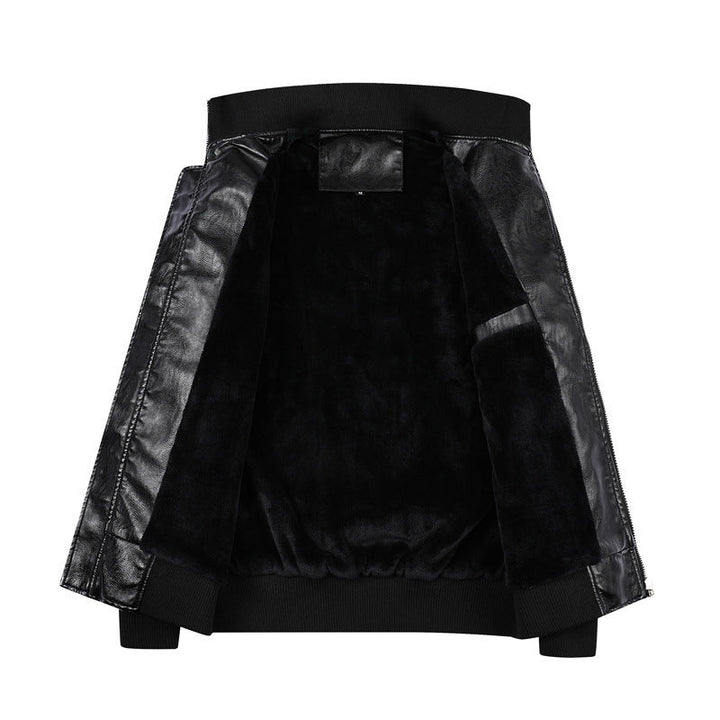 Herr Heritage Läder Blouson i Läder Look med Militär Patch Detaljer och Ribbad Krage
