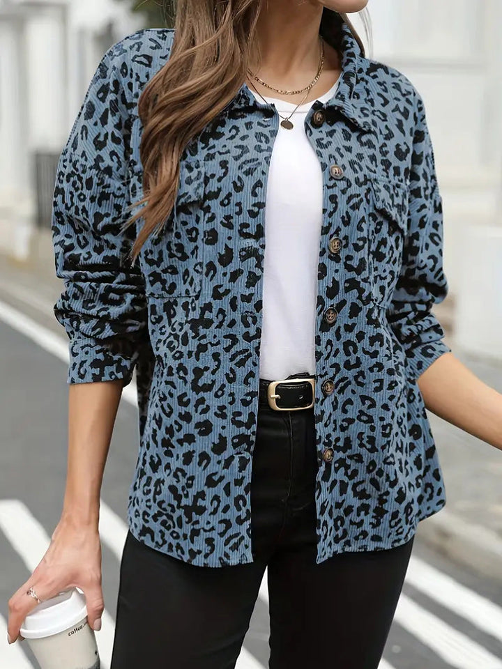 Dam oversize skjortjacka in Cord look med Leopard tryck