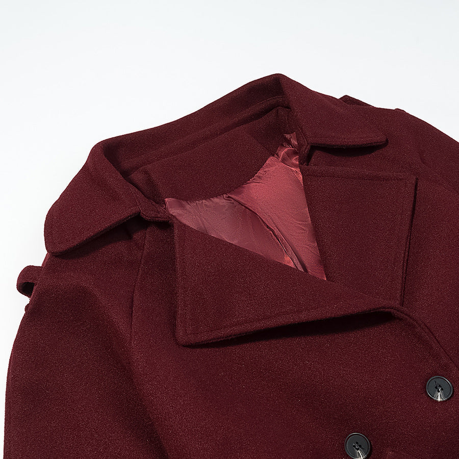 Dam Maxilength ullblandning trenchcoat med Shoulder Yoke, knytband och Roll-Up ärmar