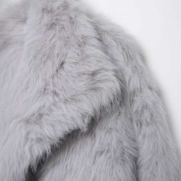 Dam Kort Faux-Fur Jacka med Shawl Krage och Boxig Skärning