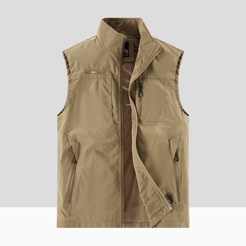 Herr Technical Utomhus Väst med Andningsbar Mesh Foder, Zippered Fickor och Standing Krage