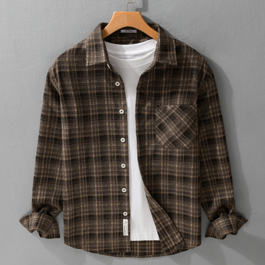 Herr Rutig Flanell Overshirt med Mjuk Struktur och Utanpå Bröstficka