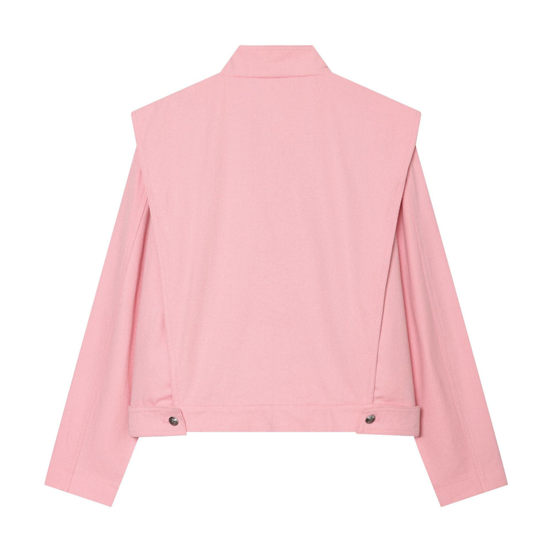 Dam kort-skärning stand krage jacka med asymmetric snap placket och cape axel