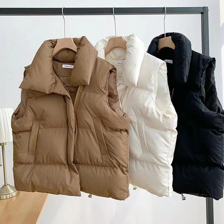 Dam non-vadderad quiltad väst med voluminous sjalkrage, concealed two-way dragkedja och adjustable drawstring fåll