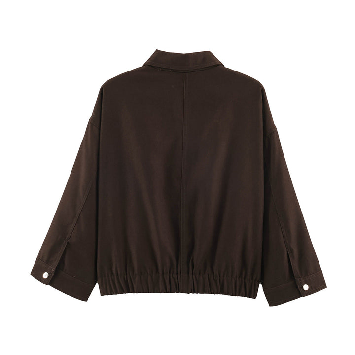 Dam Oversize Kort Jacka med Metal Dragkedja, Stora Lock Fickor och Elastic Nederkant