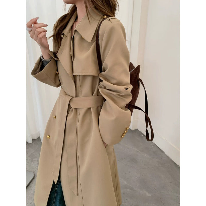 Dam skräddad trenchcoat med knytband och Golden knapp detaljer