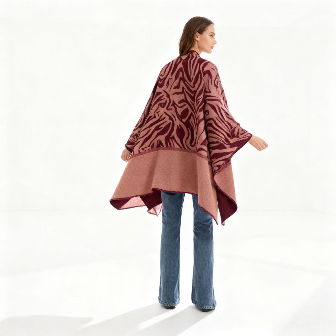 Dam oversized Jacquard poncho i Cape stil med Open Fall och Decorative Stitching
