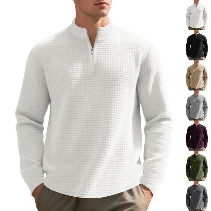 Herr Urban Halv Dragkedja Pullover med Fin Square Texture och Hög Ståkrage