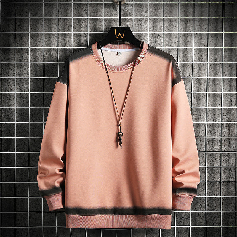 Herr Oversized College-Tröja med Crew Neck, Contrasted Spray Effect och Ribbad Fåll