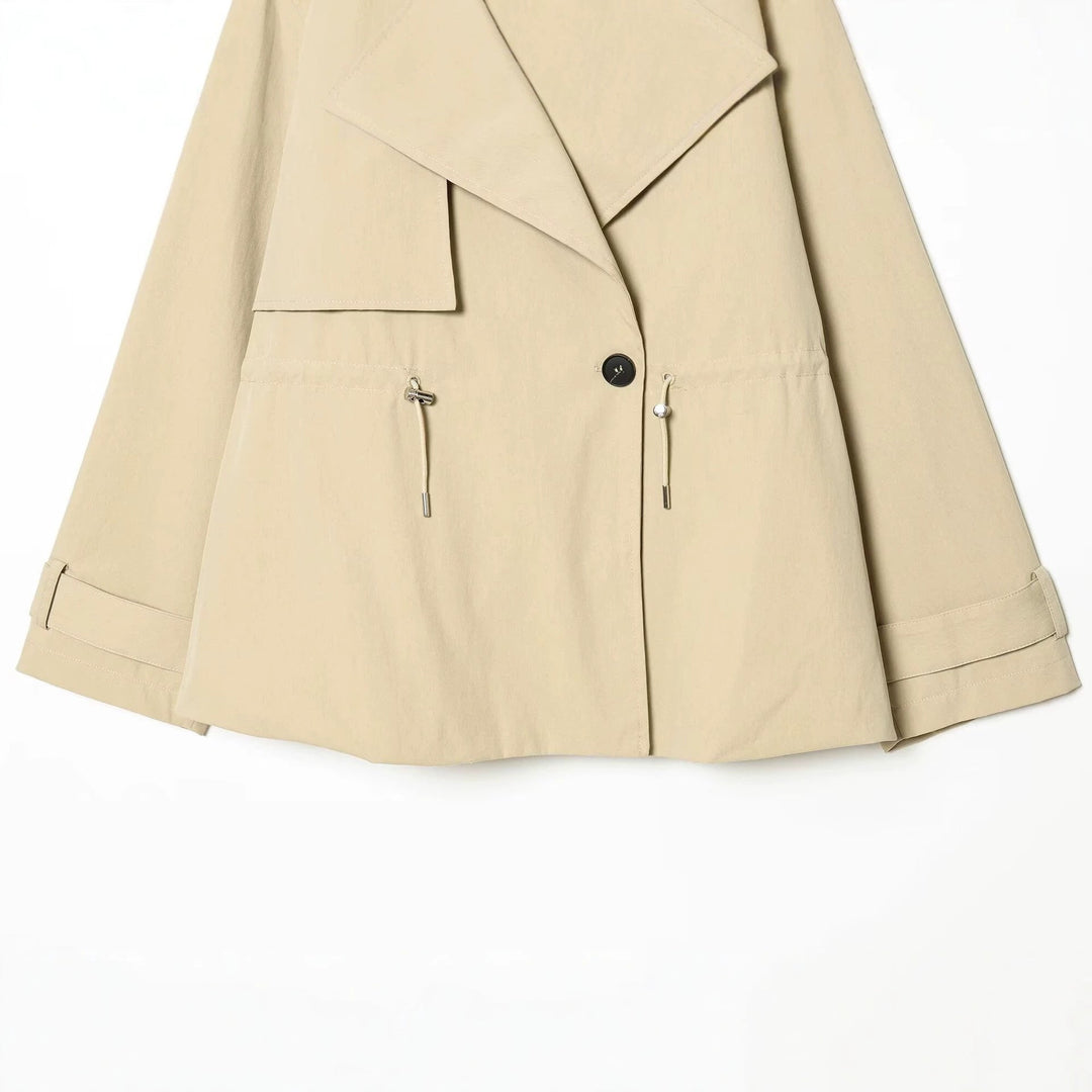 Dam Kort Oversize Trenchcoat med Drawstring Waist och Wide Lapels