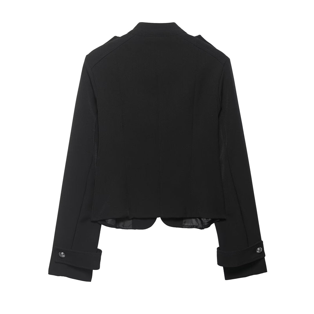 Dam Military-Inspired Kort Jacka med Stå Krage, Dekorativ Cords, och Epaulettes