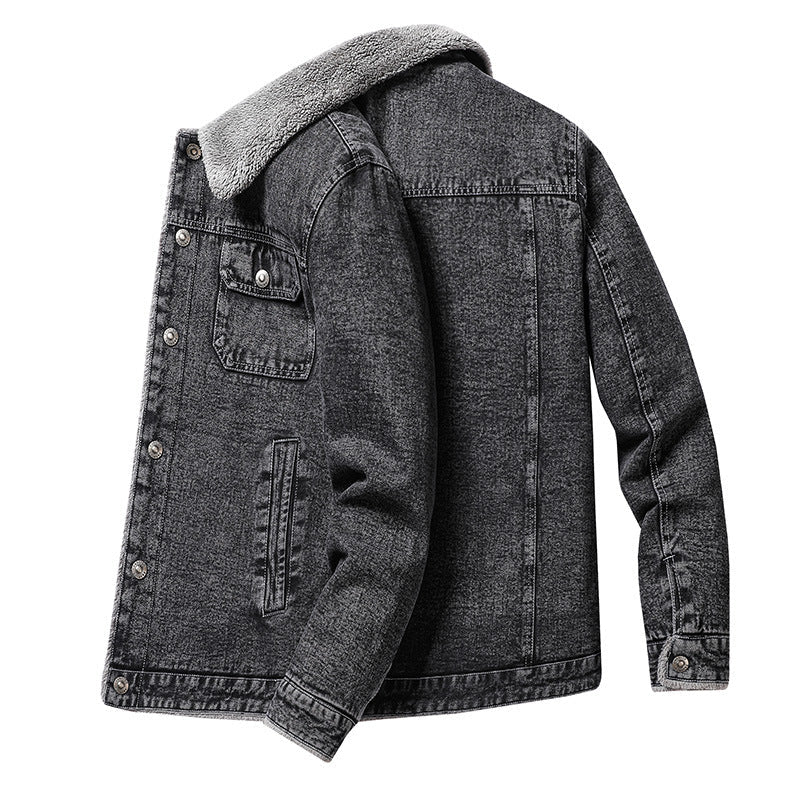 Herr overshirt Jacka tillverkad av Denim med teddyfoder och Sherpa krage