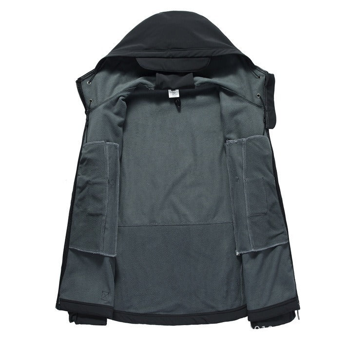 Herr Tactical Softshell Fältjacka med Huva, Multifunction Fickor och Velcro Patch Plats