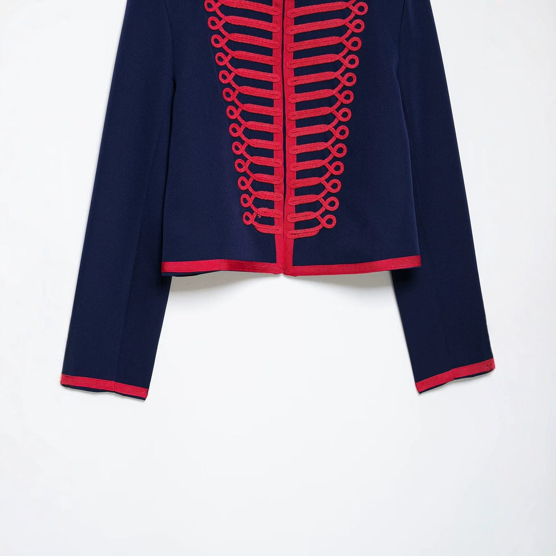 Dam Kort Jacka i Hussar Stil med Dekorativ Cord Embellishment