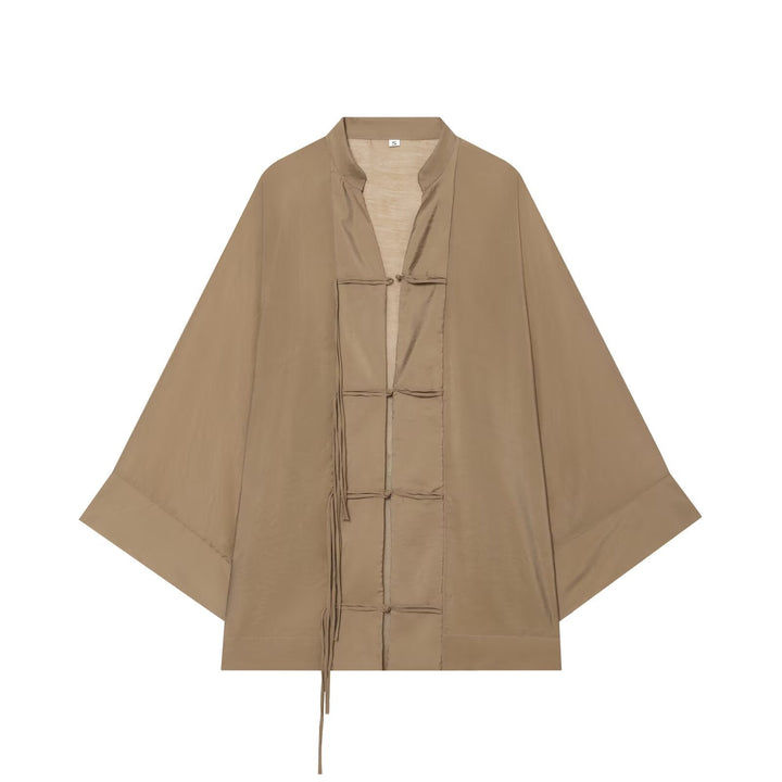 Dam Oversize Kimono Jacka med Dekorativ Knot och Lång Fringed Ribbons