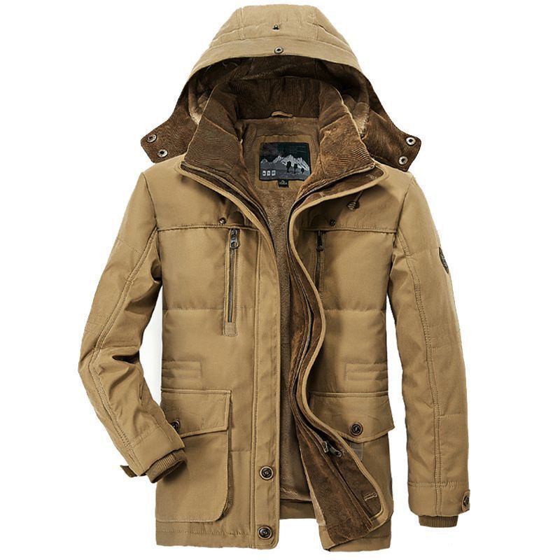 Herr Canvas Parka med Manchester Inre Krage, Uttagbar Huva och Warming Termisk Foder
