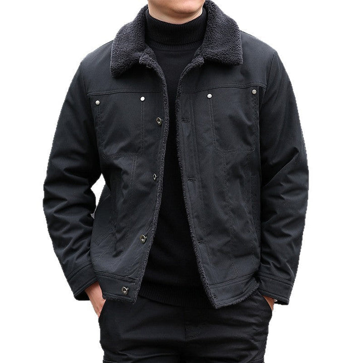 Herr Short Jacka med Teddyfoder och Lapel Krage, Vindskyddande Övergångs Jacka