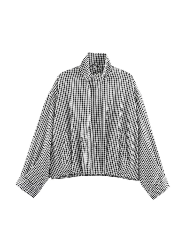 Dam Oversized Rutig Blouson Jacka med Ståkrage