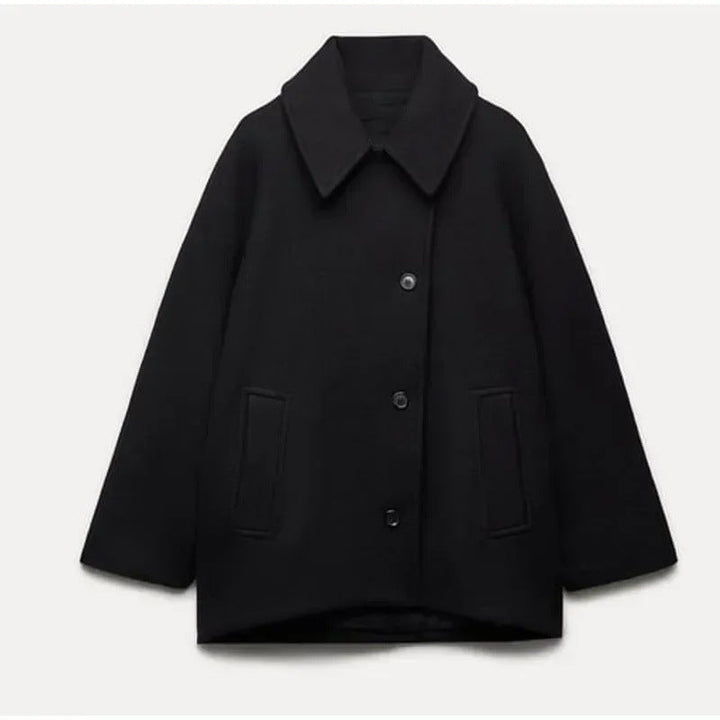 Dam 1200+ Oversize Ull Blend Kort Jacka med Relaxed Silhuett och Dold Knapp Knäppning