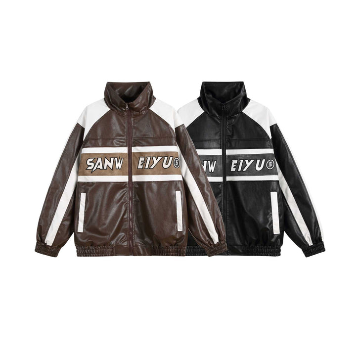 Dam Konstläder Track Jacka i Oversized Skärning med Hög Ståkrage och Logo Panel