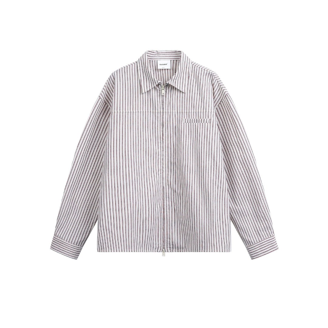 Herr randig overshirt med tvåvägs Dragkedja och bröstficka