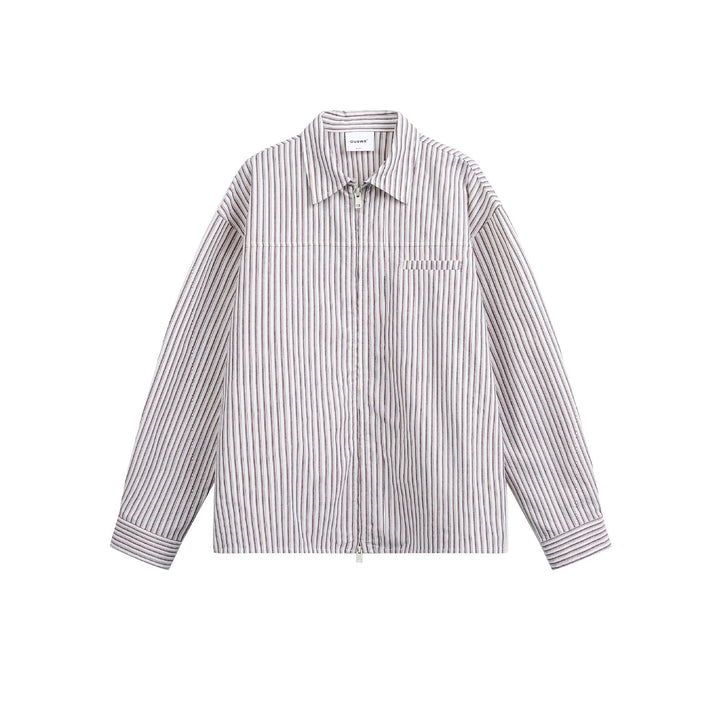 Herr randig overshirt med tvåvägs Dragkedja och bröstficka