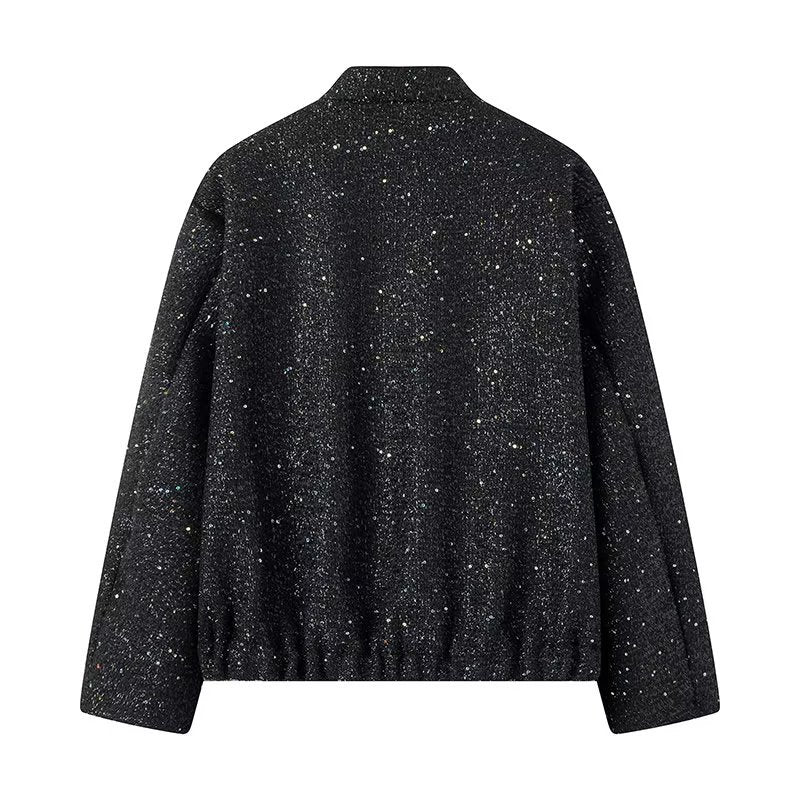 Dam sparkling kort boxy jacka med elastisk fåll och subtle ståkrage