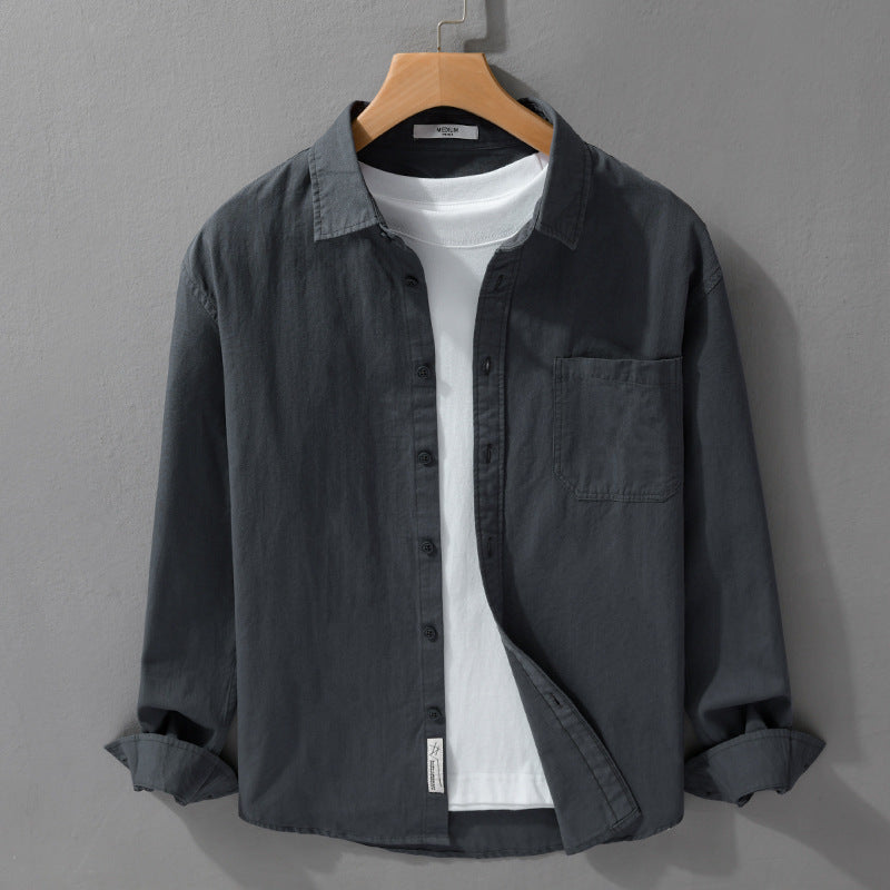 Herr Skjortjackas-Overshirt Tillverkad av Mjuk Bomull Twill med Avslappnad Passform och Utanpå Bröstficka