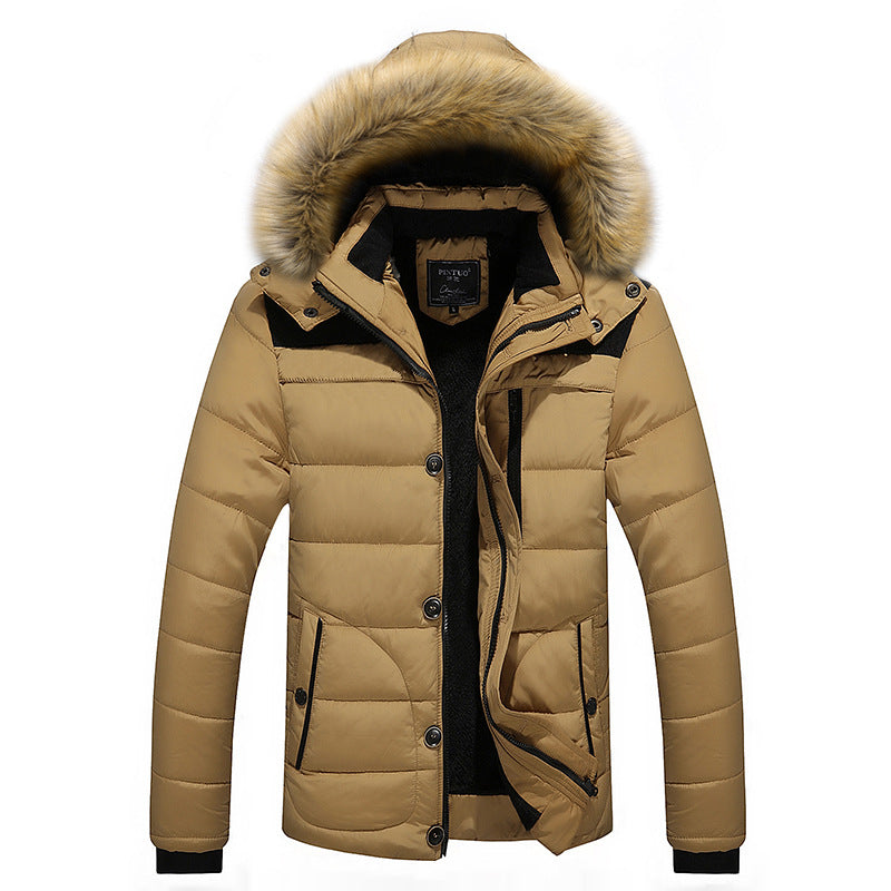 Herr Vinter Quiltad Jacka med Imitation Päls Huva och Termisk Isolering