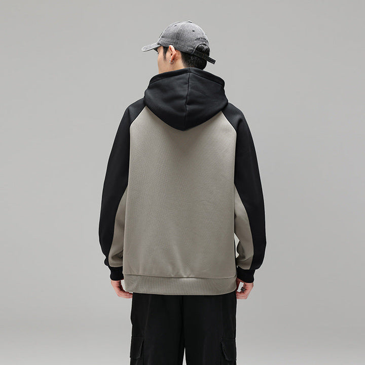 Herr Kapuzenpullover Im Colourblock-Design med Raglanärmeln, Kängurutasche och Ribbad Fåll