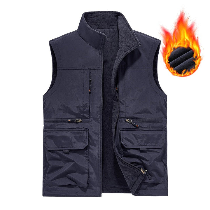 Herr Insulated Utility Väst med Fleecefoder, Vindskyddande Yttre Lager och Multi-Function Fickor