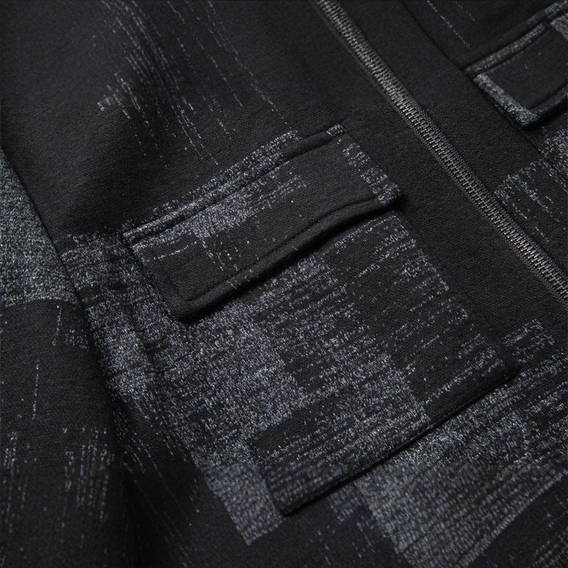 Herröverskjorta Jacka i Skjortjacka Stil med Graphic Patch Mönster och Dragkedja