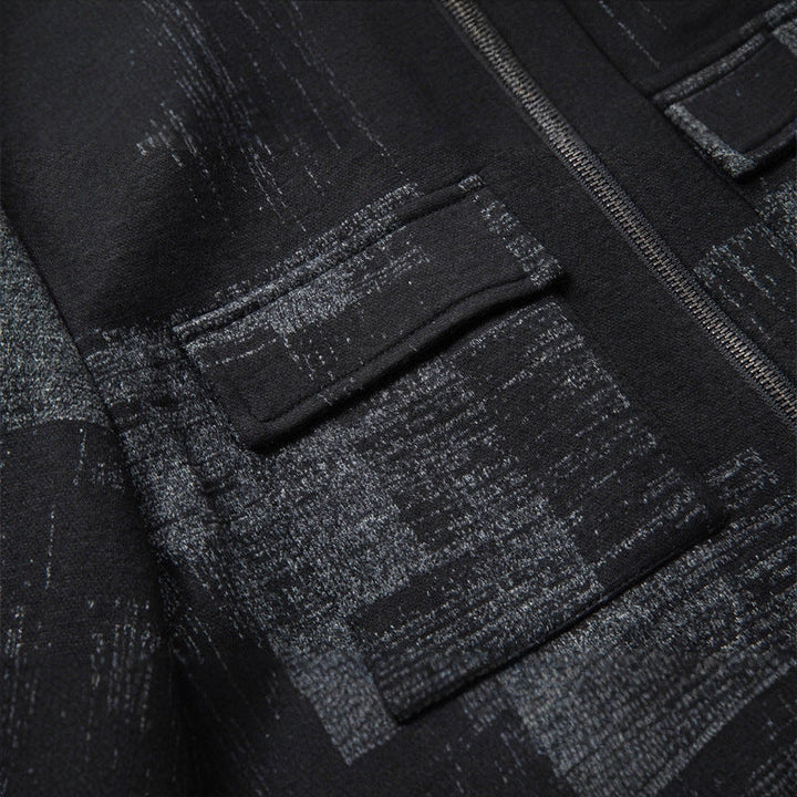Herröverskjorta Jacka i Skjortjacka Stil med Graphic Patch Mönster och Dragkedja