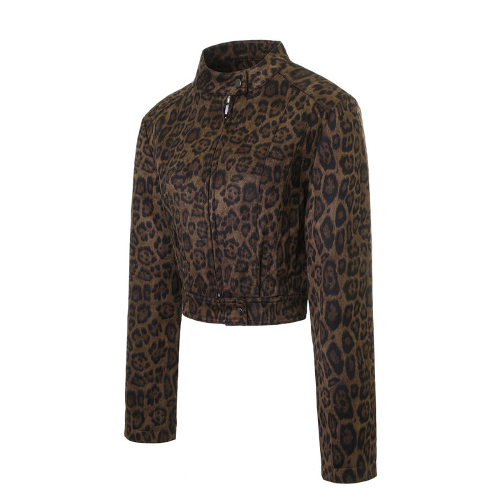 Dam Snygg Kort Jacka i Leopard Mönster