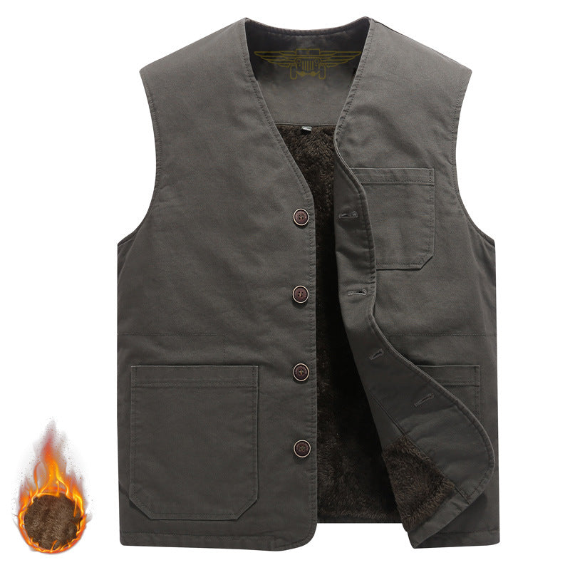 Herr Robust Thermo-Canvas Väst med Warming Teddyfoder och Knäppning