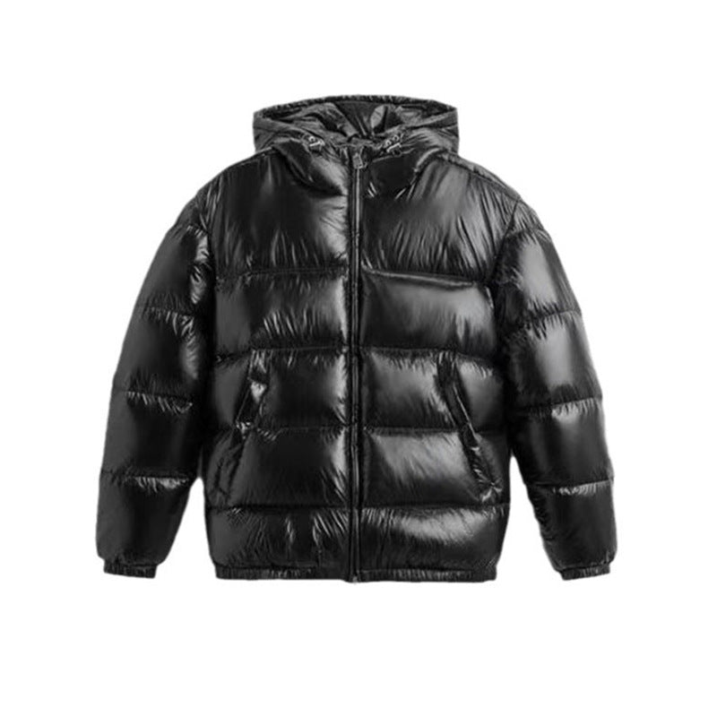 Dam quiltad vadderad Hooded jacka med High-Gloss Surface, Two-Way dragkedja och Kangaroo fickor