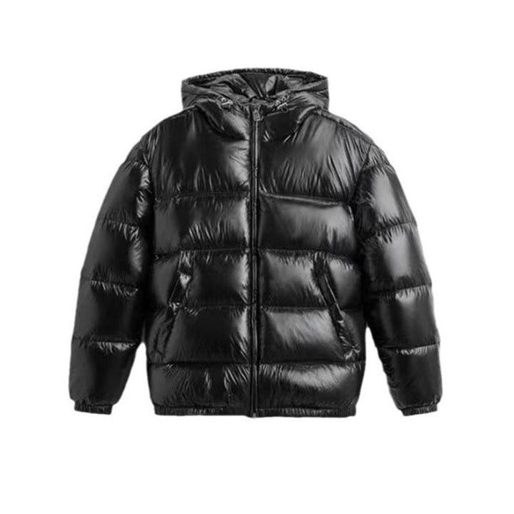 Dam quiltad vadderad Hooded jacka med High-Gloss Surface, Two-Way dragkedja och Kangaroo fickor