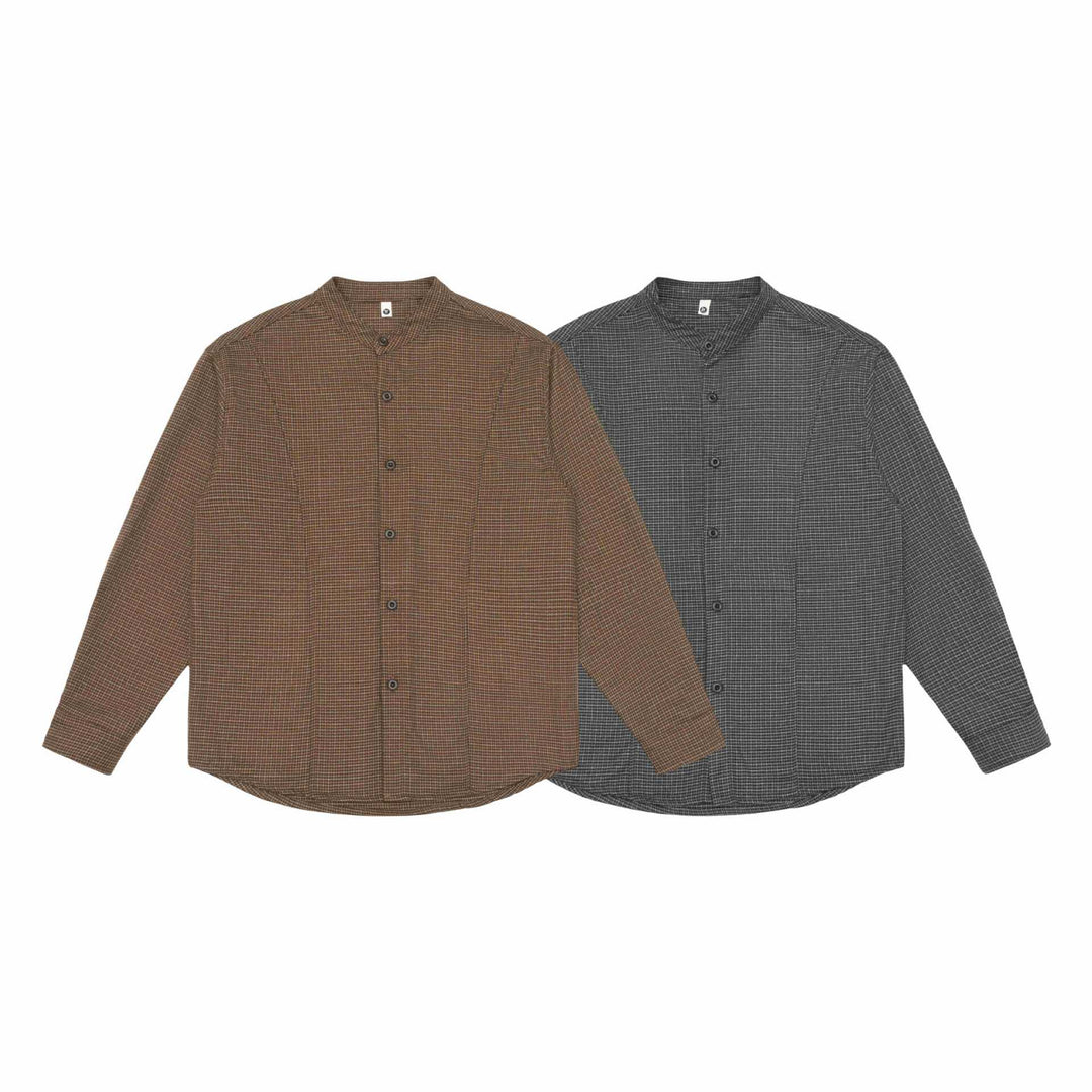 Unisex Oversized Skjorta Jacka med Ståkrage, Glen Rutigt Mönster och Rounded Fåll