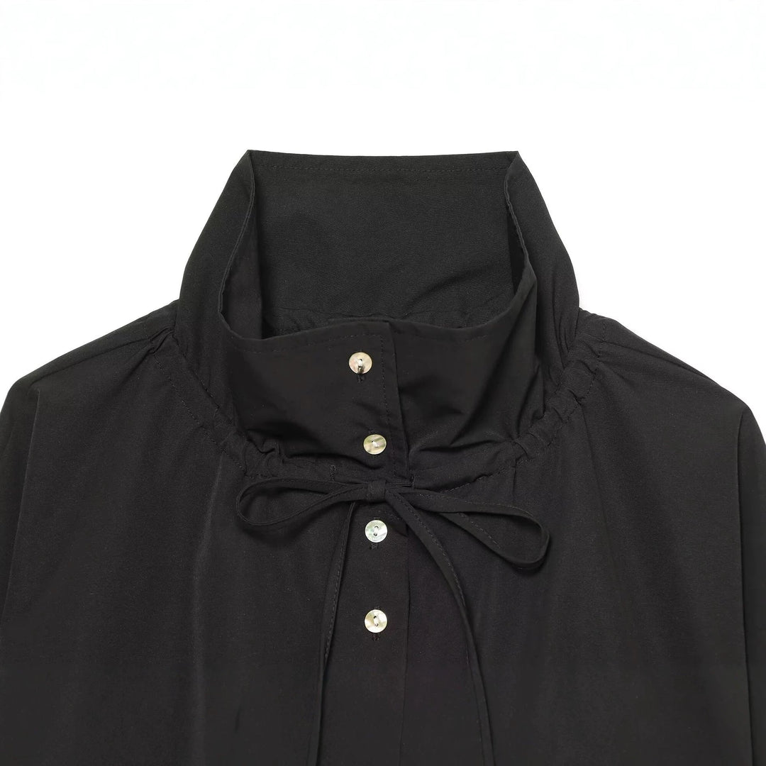 Dam Kort Kort Blouson med Hög Stå Krage, Knapp Knäppning och Drawstring Nederkant