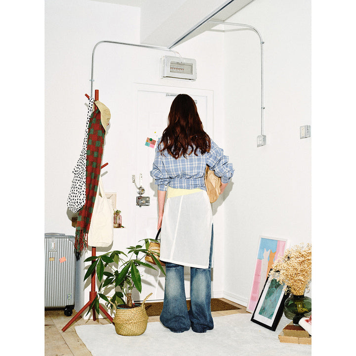 Dam Loosely Skärning Check Skjorta Jacka med Bröst Flaps och Kent Krage
