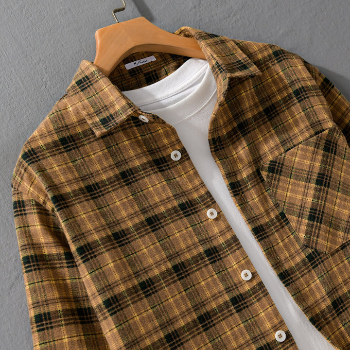 Herr Rutig Flanell Overshirt med Mjuk Struktur och Utanpå Bröstficka