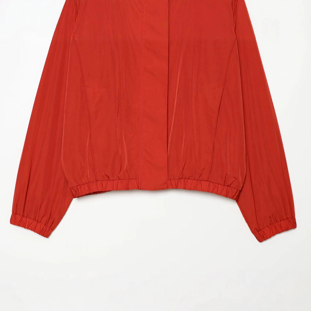 Dam Lätt Technical Windbreaker Blouson med Hög Standing Krage, Dold Dragkedja och Elastic Nederkant