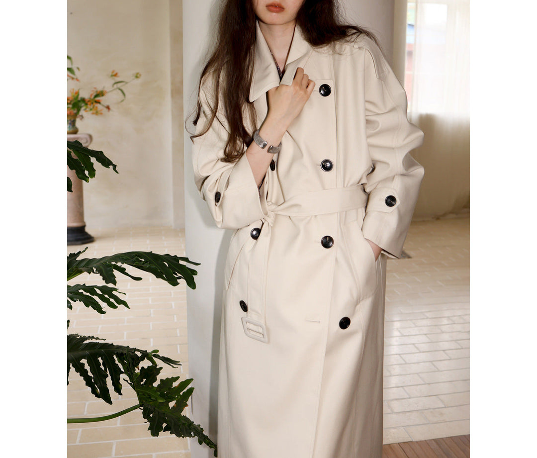 Dam modern trenchcoat med midjebälte och stor fickor