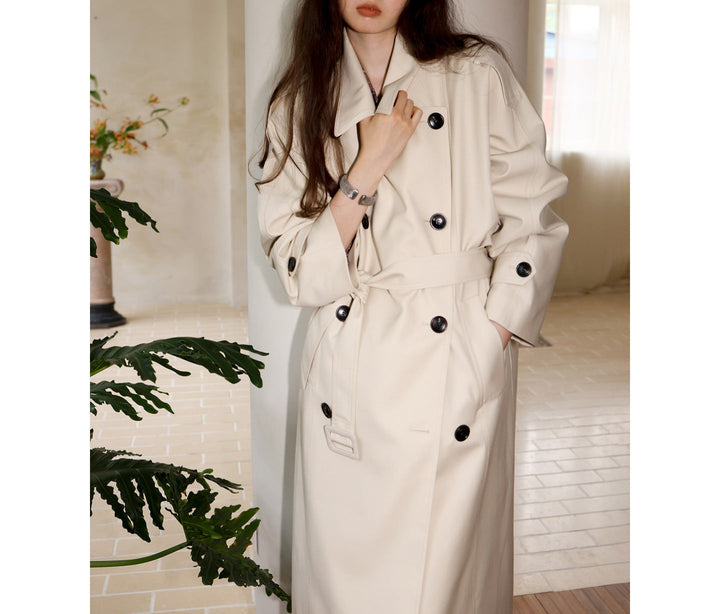 Dam modern trenchcoat med midjebälte och stor fickor